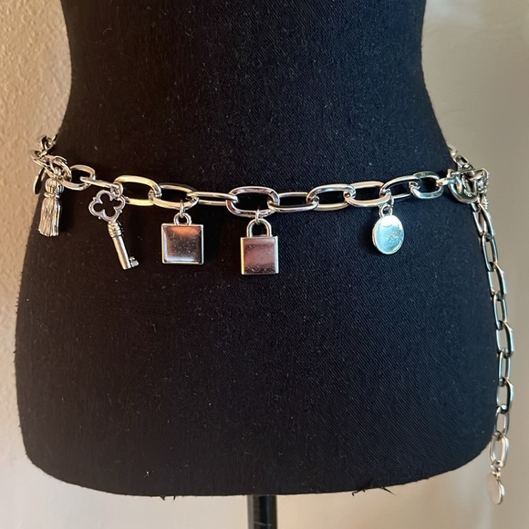 Accessories - ESCADA Women’s RARE Vintage Silver Charm Chain Link Belt Stamped E Made in Spain